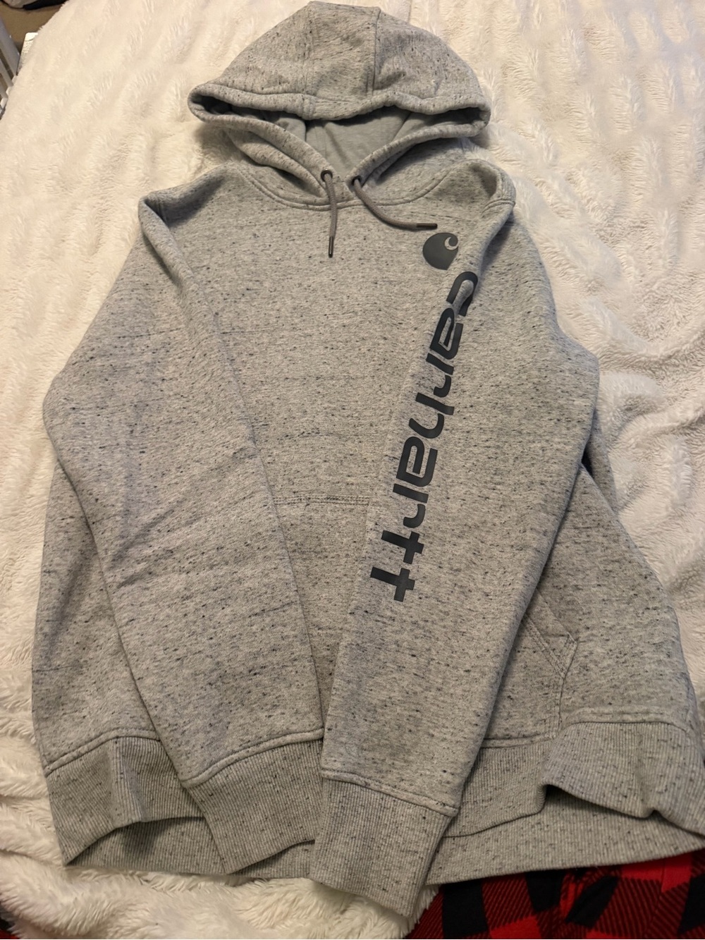 Carhartt Men's Light Gray Crewneck Hoodie with Logo Sleeve
